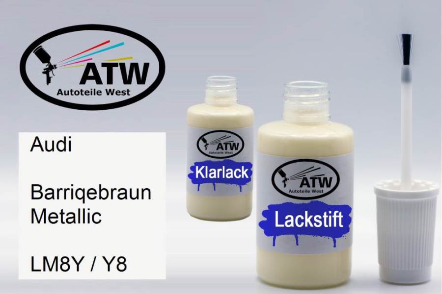 Audi, Barriqebraun Metallic, LM8Y / Y8: 20ml Lackstift + 20ml Klarlack - Set, von ATW Autoteile West.